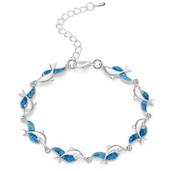 Charm Summer Dolphin Turtle Bracelet Blue Opal Silver Color Hand Chain Beach Jewelry Bracelet Femme Bijoux
